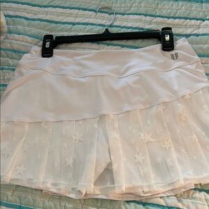 White Tennis Skirt with Star Mesh Overlay